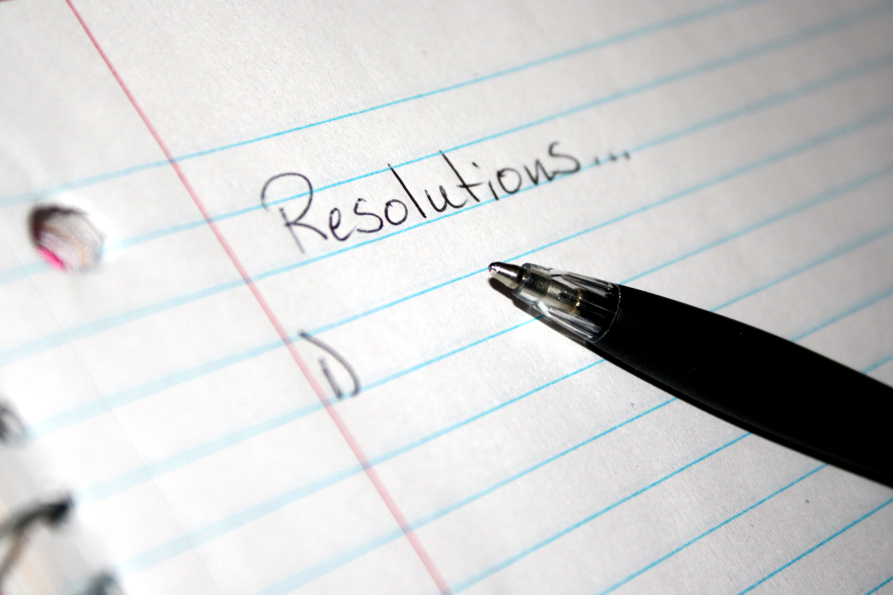 Notebook paper with an empty line for a New Year's Resolution